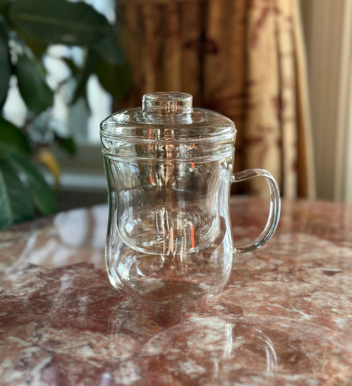 Large HourglassShaped Glass Tea Cup with Strainer and Lid The Eastern